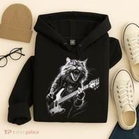 Rock Cat Playing Guitar Funny Guitar Cat Hoodie thumb 4