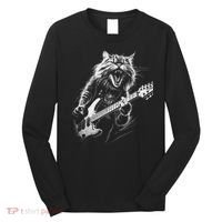 Rock Cat Playing Guitar Funny Guitar Cat Long Sleeve Shirt thumb 0