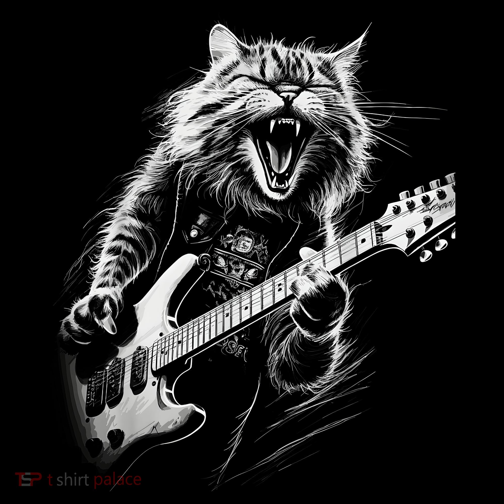 Rock Cat Playing Guitar Funny Guitar Cat Long Sleeve Shirt