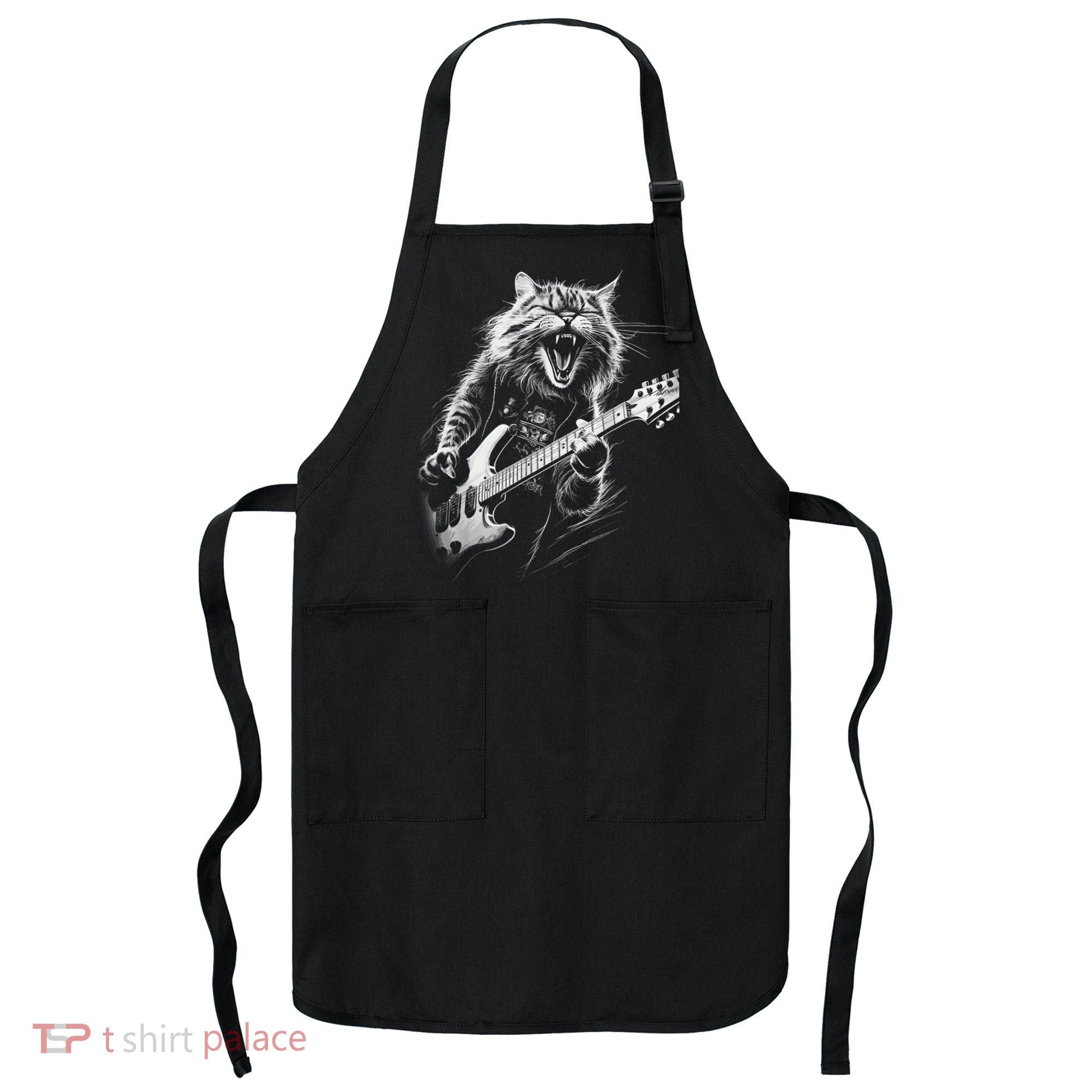 Rock Cat Playing Guitar Funny Guitar Cat Apron