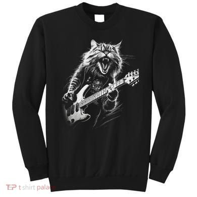 Rock Cat Playing Guitar Funny Guitar Cat Sweatshirt
