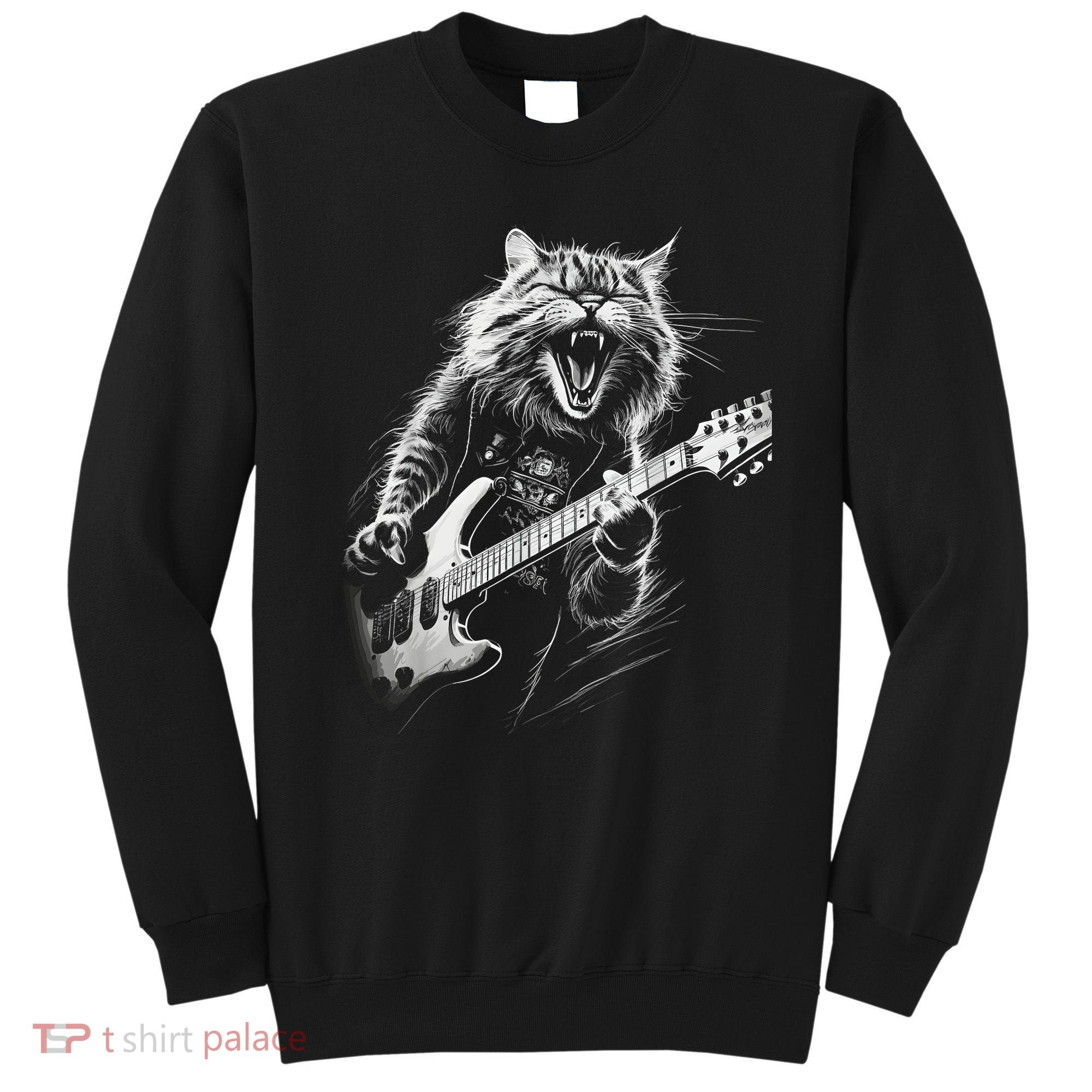 Rock Cat Playing Guitar Funny Guitar Cat Sweatshirt
