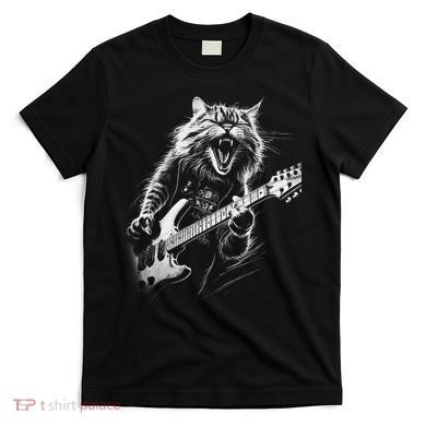 Rock Cat Playing Guitar Funny Guitar Cat T-Shirt