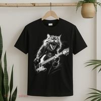 Rock Cat Playing Guitar Funny Guitar Cat T-Shirt thumb 2