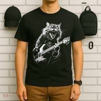 Rock Cat Playing Guitar Funny Guitar Cat T-Shirt thumb 6