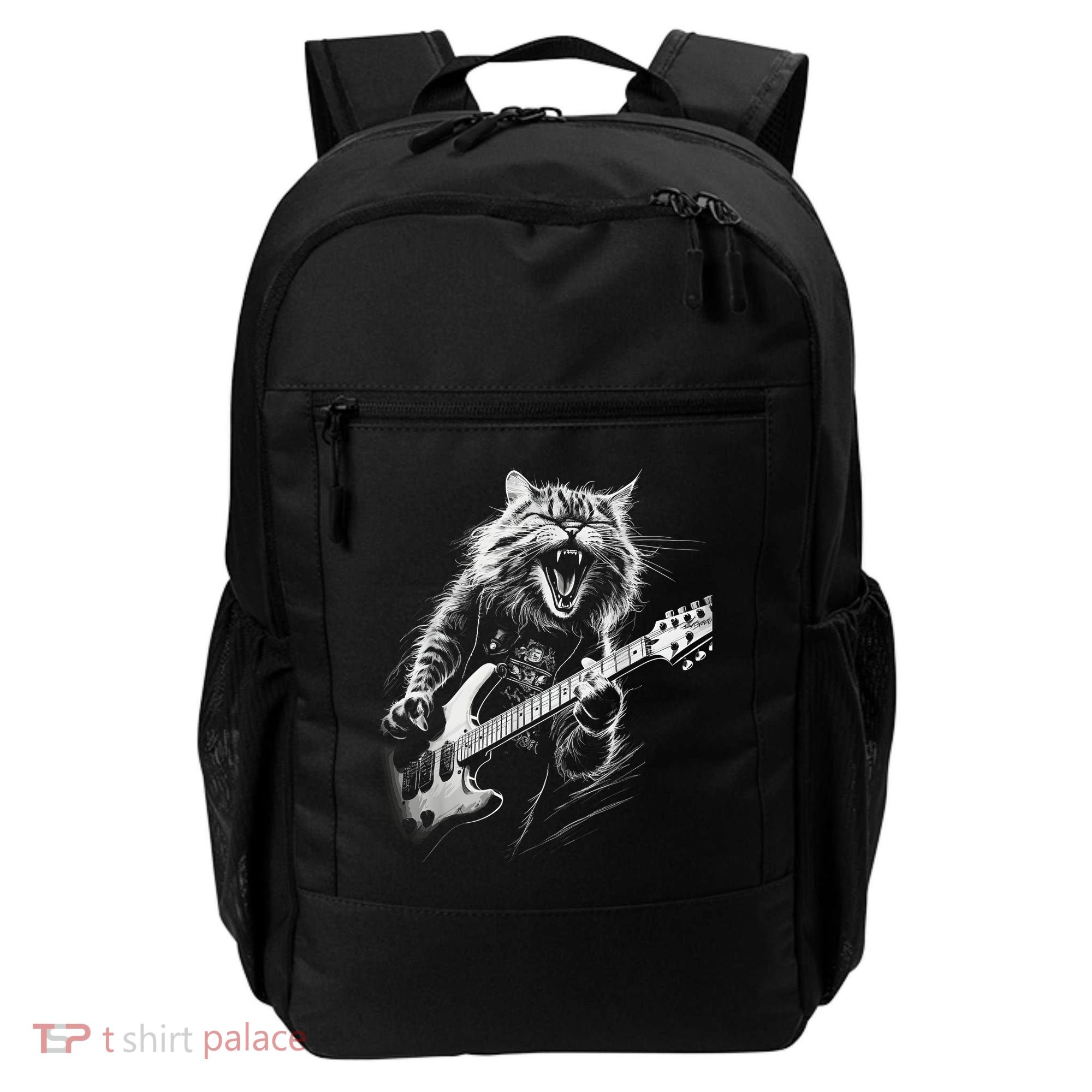 Rock Cat Playing Guitar Funny Guitar Cat Backpack