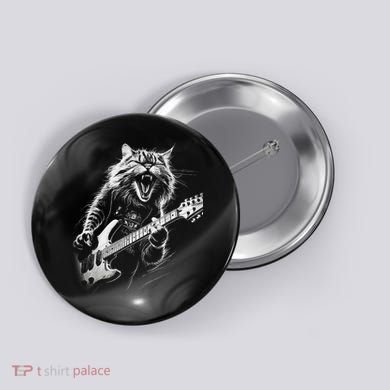 Rock Cat Playing Guitar Funny Guitar Cat Button