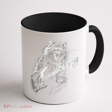 Rock Cat Playing Guitar Funny Guitar Cat Coffee Mug back