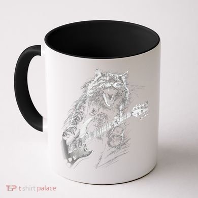 Rock Cat Playing Guitar Funny Guitar Cat Coffee Mug
