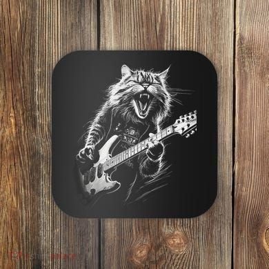 Rock Cat Playing Guitar Funny Guitar Cat Coaster