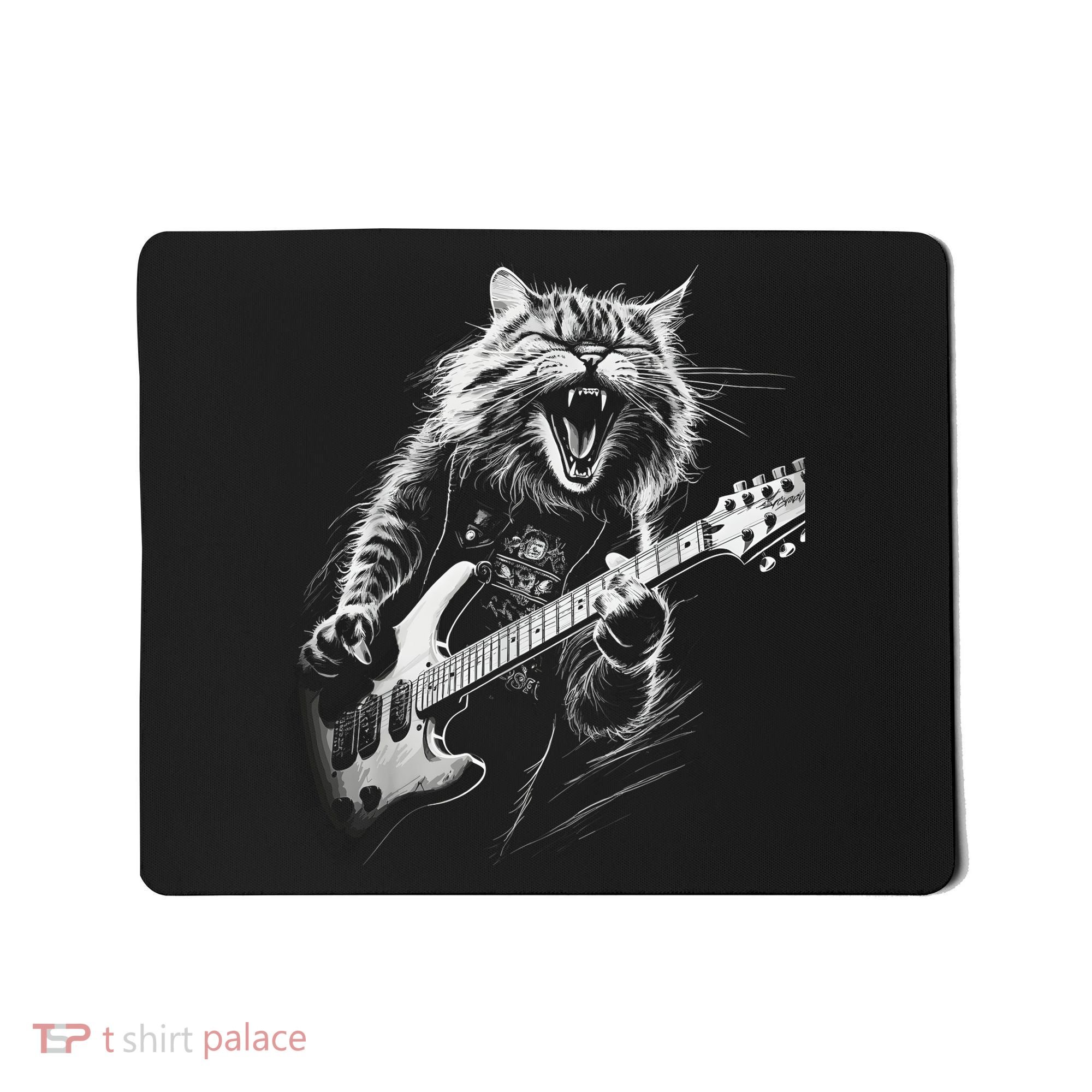 Rock Cat Playing Guitar Funny Guitar Cat Mousepad