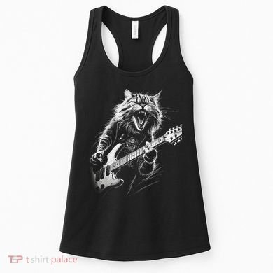 Rock Cat Playing Guitar Funny Guitar Cat Women's Tank Top