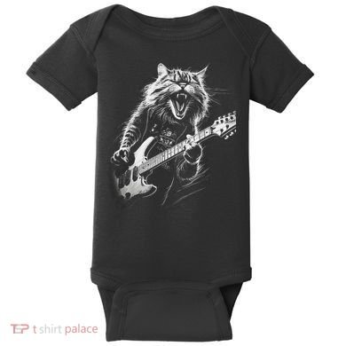 Rock Cat Playing Guitar Funny Guitar Cat Baby Bodysuit