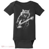 Rock Cat Playing Guitar Funny Guitar Cat Baby Bodysuit thumb 0