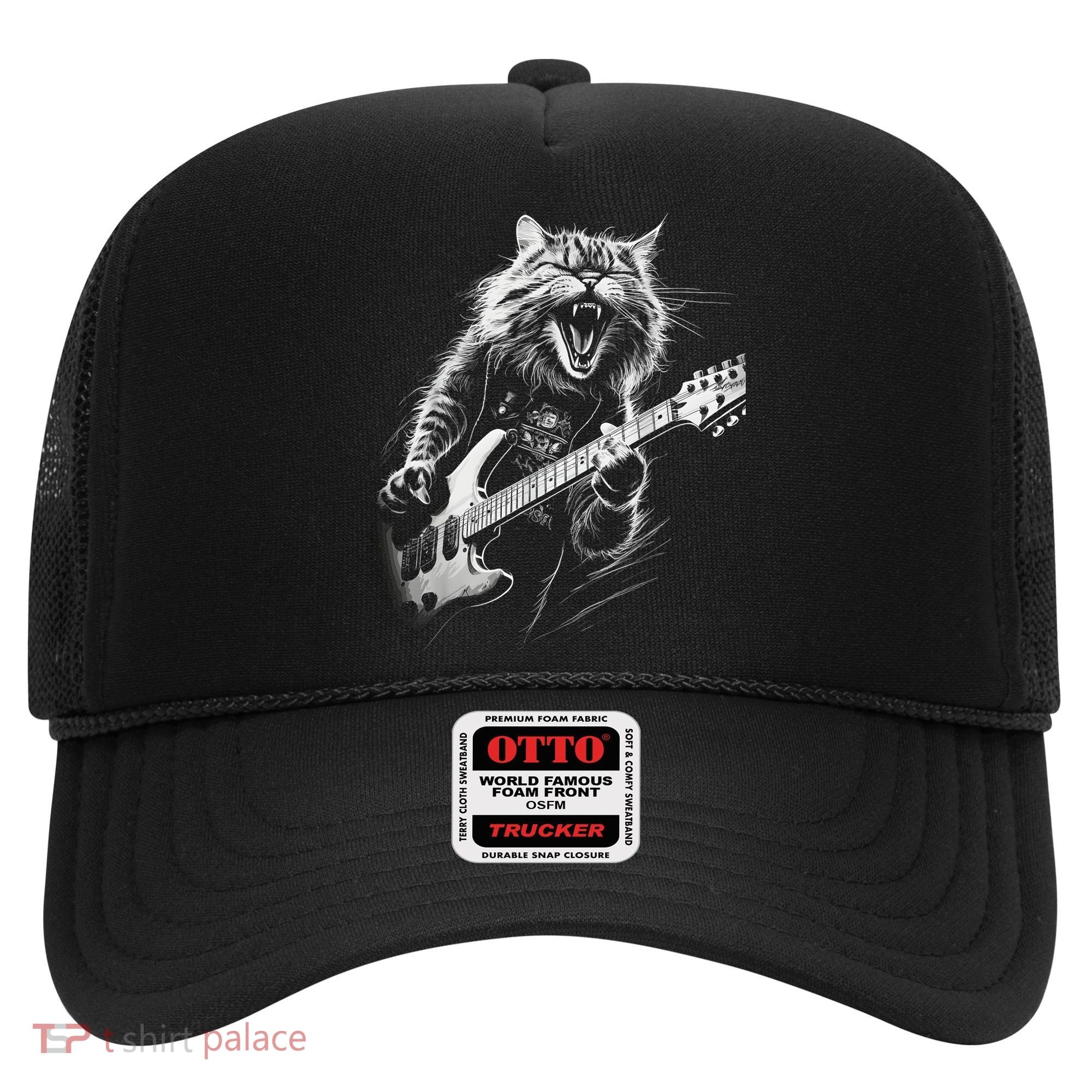 Rock Cat Playing Guitar Funny Guitar Cat Hat