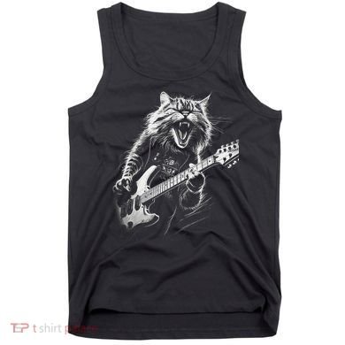 Rock Cat Playing Guitar Funny Guitar Cat Tank Top