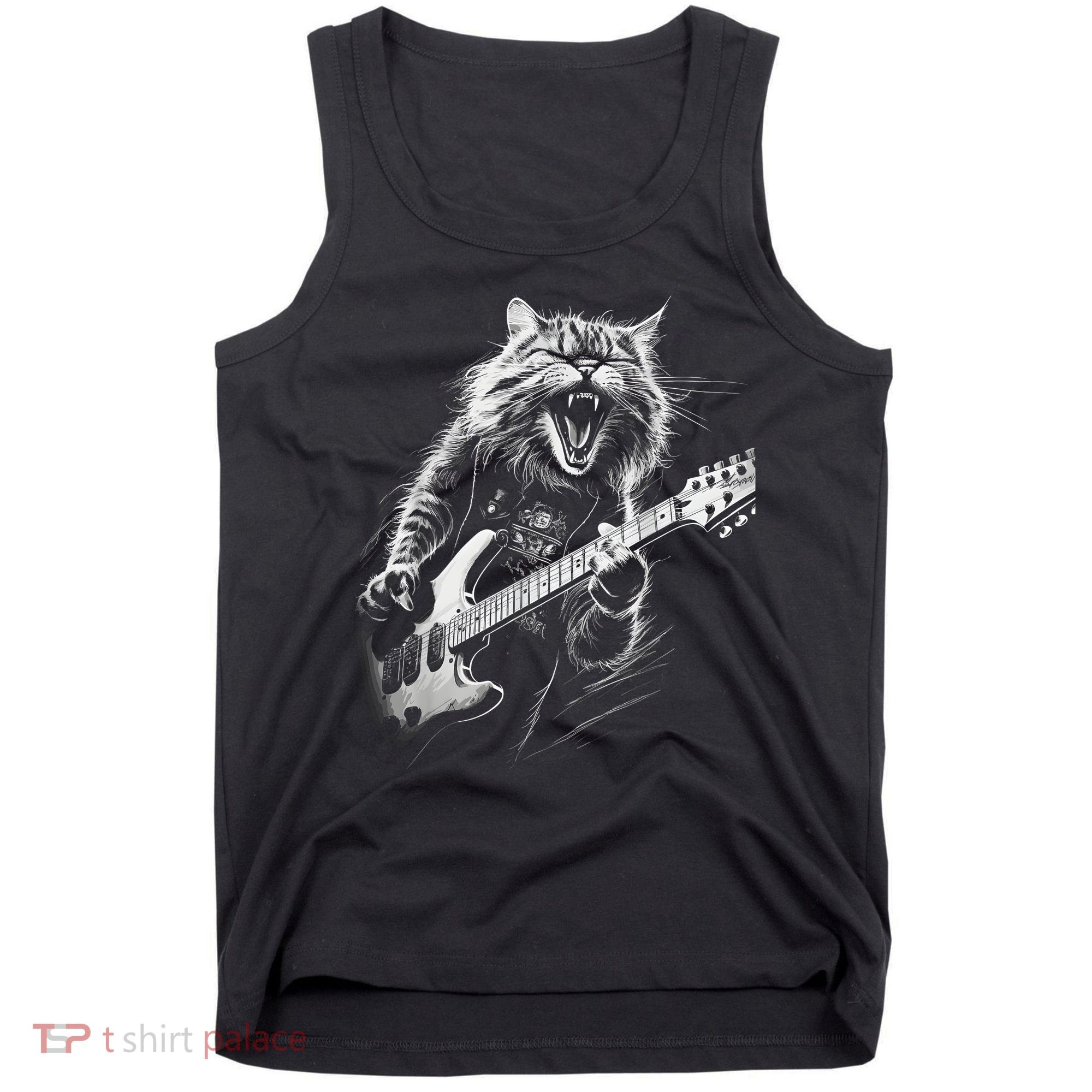 Rock Cat Playing Guitar Funny Guitar Cat Tank Top