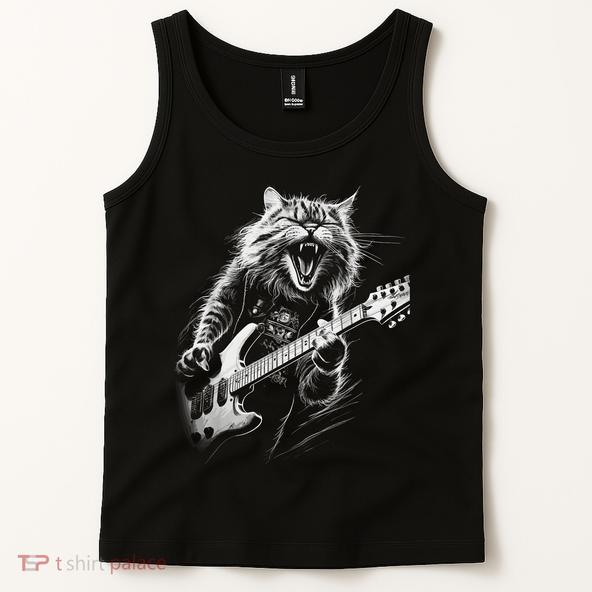 Rock Cat Playing Guitar Funny Guitar Cat Tank Top