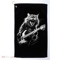 Rock Cat Playing Guitar Funny Guitar Cat Golf Towel thumb 0