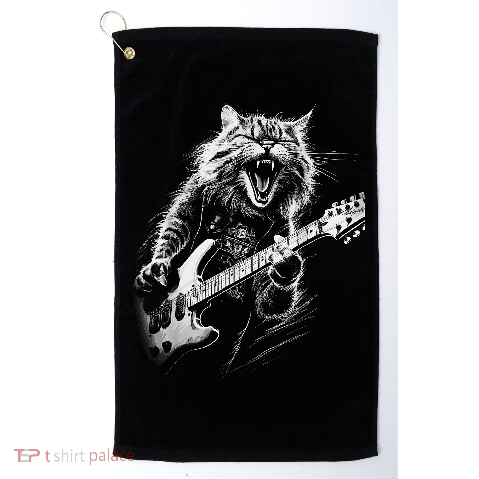 Rock Cat Playing Guitar Funny Guitar Cat Golf Towel