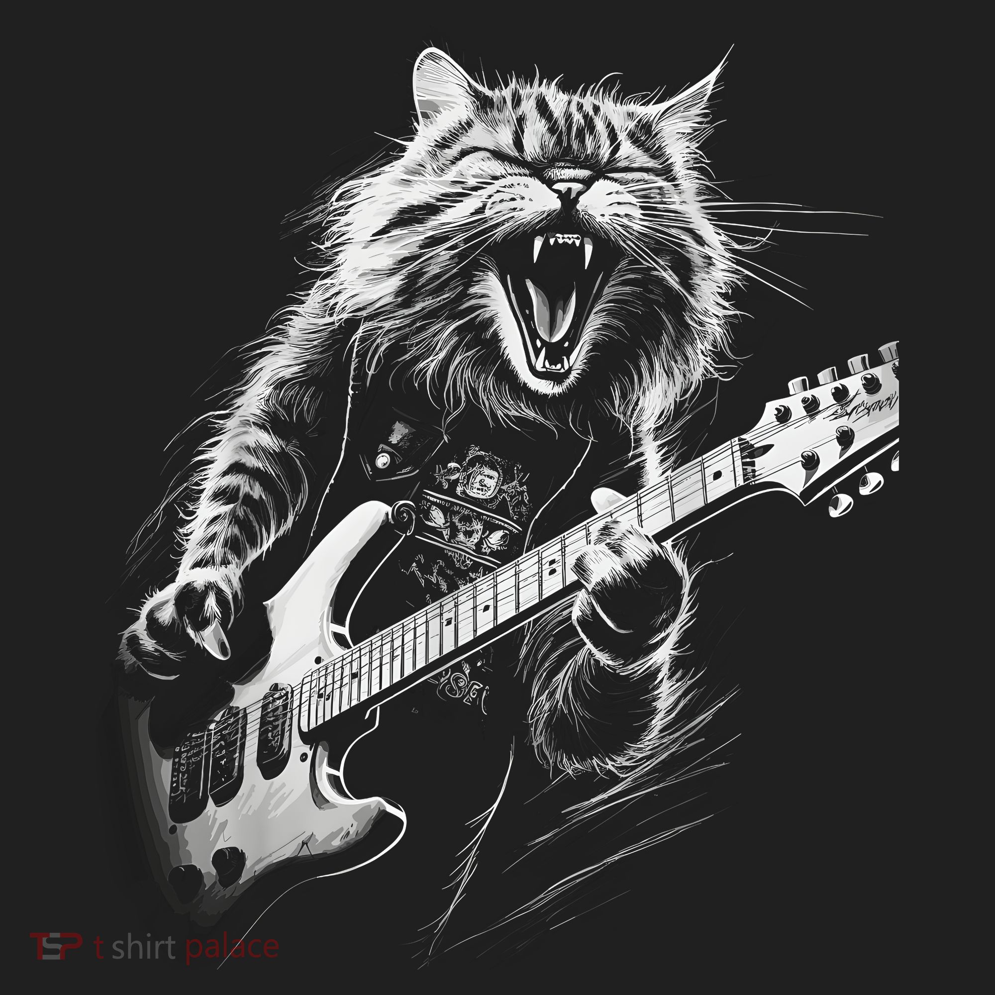 Rock Cat Playing Guitar Funny Guitar Cat Golf Towel