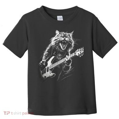 Rock Cat Playing Guitar Funny Guitar Cat Toddler T-Shirt