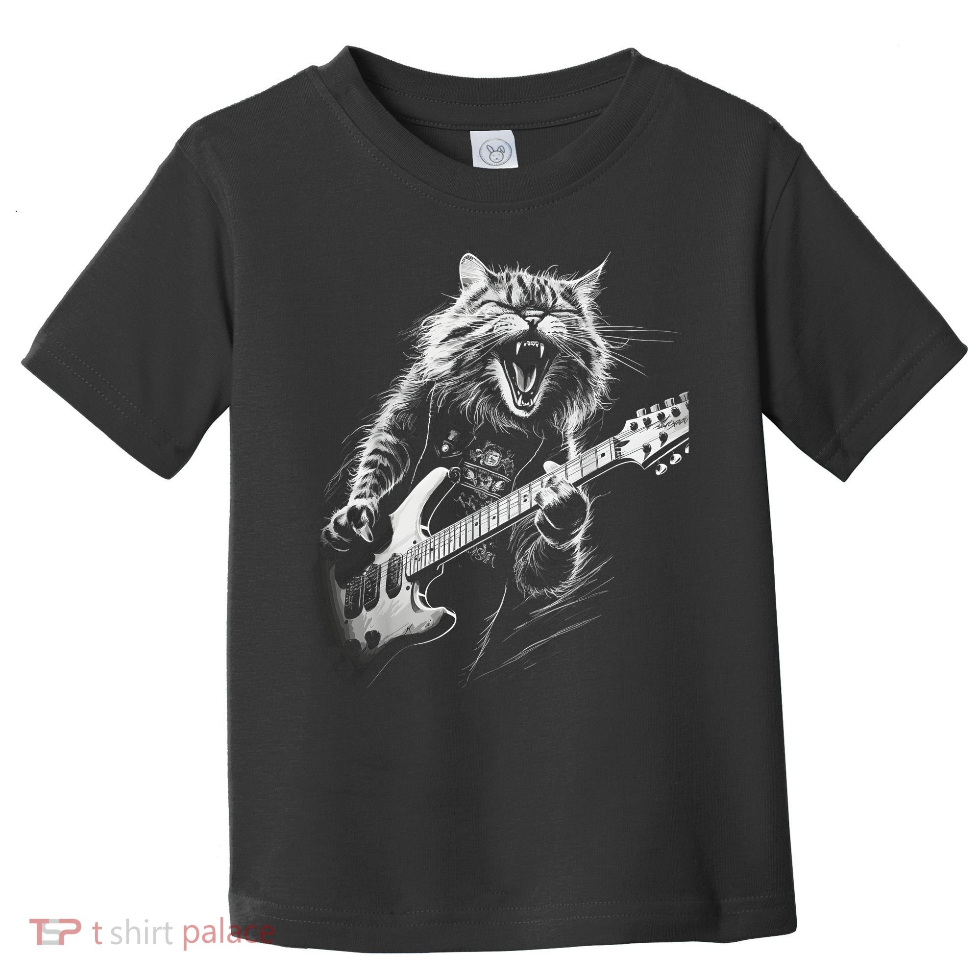 Rock Cat Playing Guitar Funny Guitar Cat Toddler T-Shirt