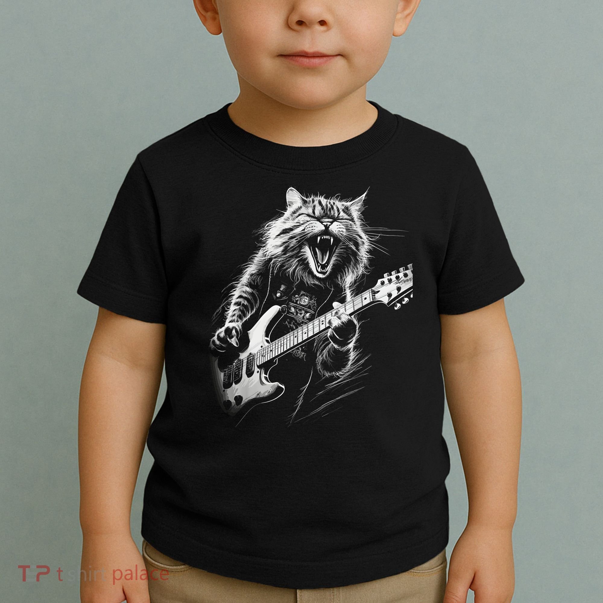 Rock Cat Playing Guitar Funny Guitar Cat Toddler T-Shirt
