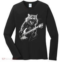 Rock Cat Playing Guitar Funny Guitar Cat Women's Long Sleeve Shirt thumb 0