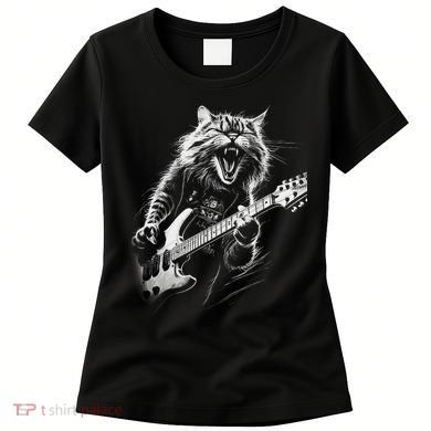 Rock Cat Playing Guitar Funny Guitar Cat Women's T-Shirt