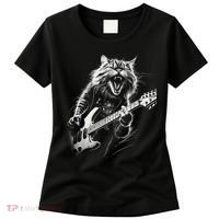 Rock Cat Playing Guitar Funny Guitar Cat Women's T-Shirt thumb 0