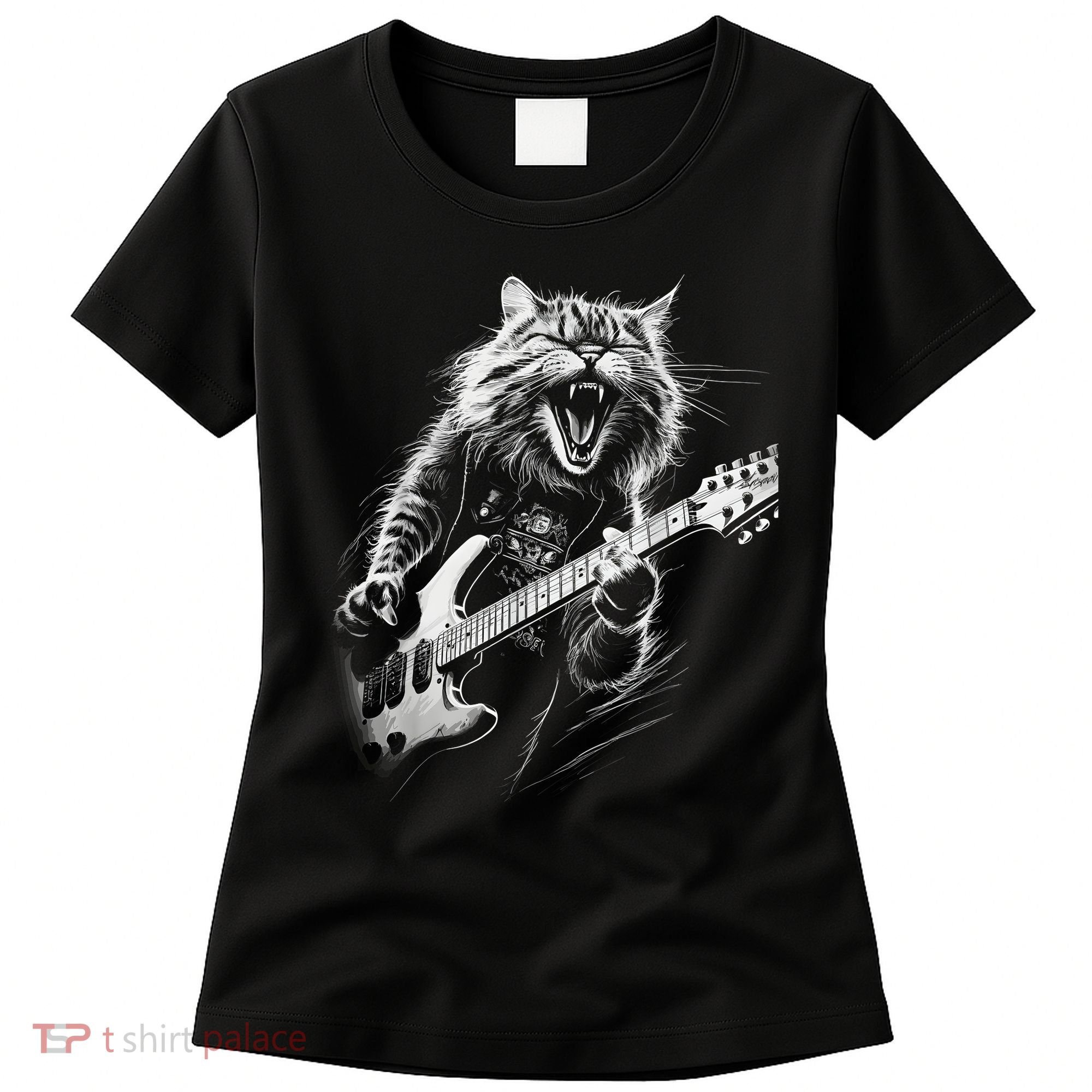 Rock Cat Playing Guitar Funny Guitar Cat Women's T-Shirt