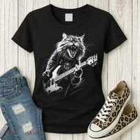 Rock Cat Playing Guitar Funny Guitar Cat Women's T-Shirt thumb 3