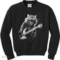 Rock Cat Playing Guitar Funny Guitar Cat Kids Sweatshirt thumb 0