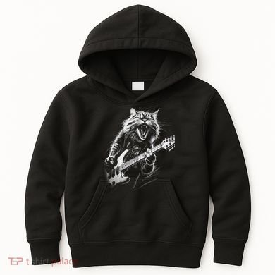 Rock Cat Playing Guitar Funny Guitar Cat Kids Hoodie