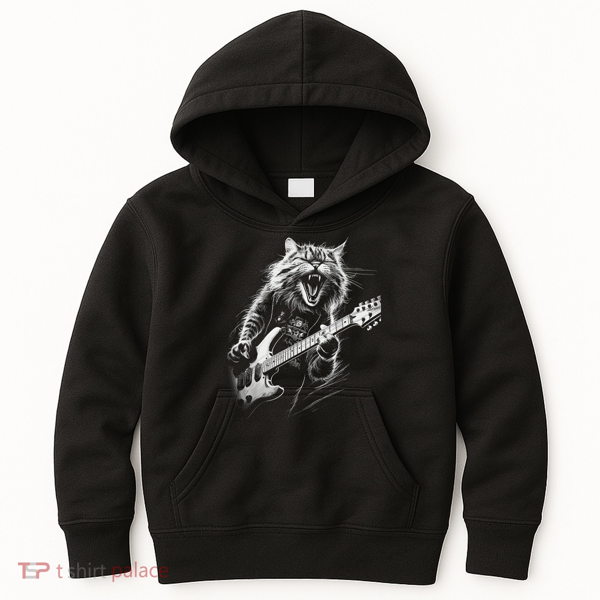 Rock Cat Playing Guitar Funny Guitar Cat Kids Hoodie