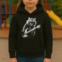Rock Cat Playing Guitar Funny Guitar Cat Kids Hoodie thumb 3
