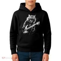 Rock Cat Playing Guitar Funny Guitar Cat Kids Hoodie thumb 4