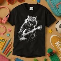 Rock Cat Playing Guitar Funny Guitar Cat Kids T-Shirt thumb 3