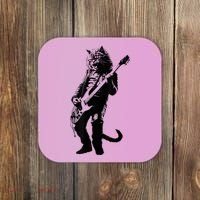Rock Cat Playing Guitar Funny Guitar Cat Coaster thumb 0