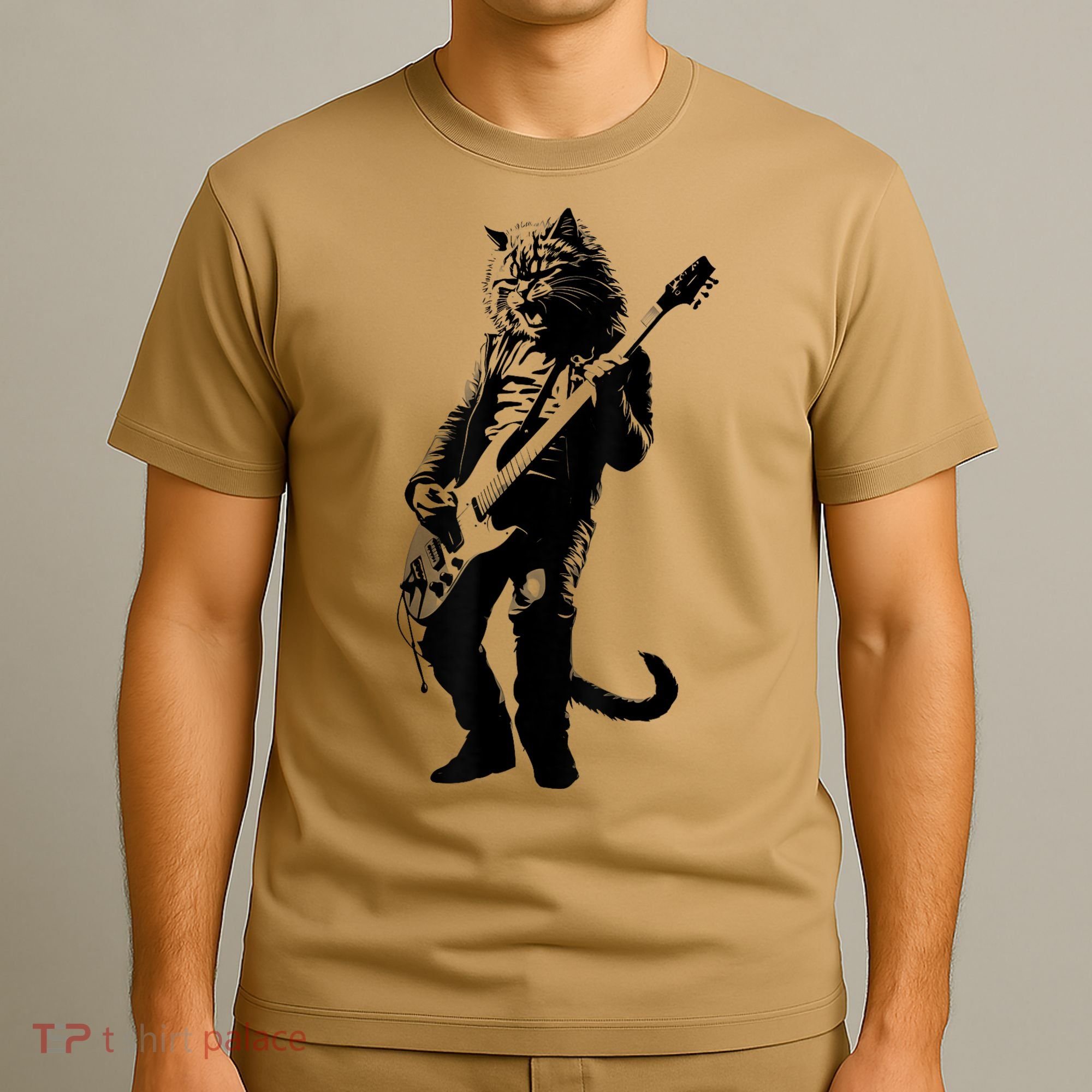 Rock Cat Playing Guitar Funny Guitar Cat T-Shirt