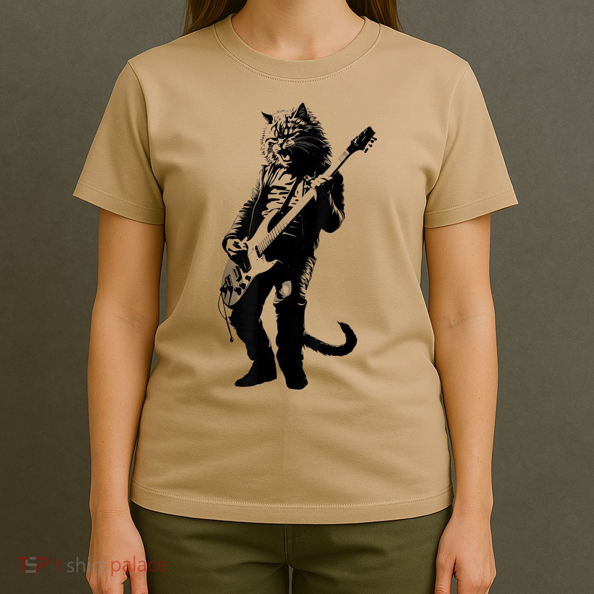 Rock Cat Playing Guitar Funny Guitar Cat T-Shirt