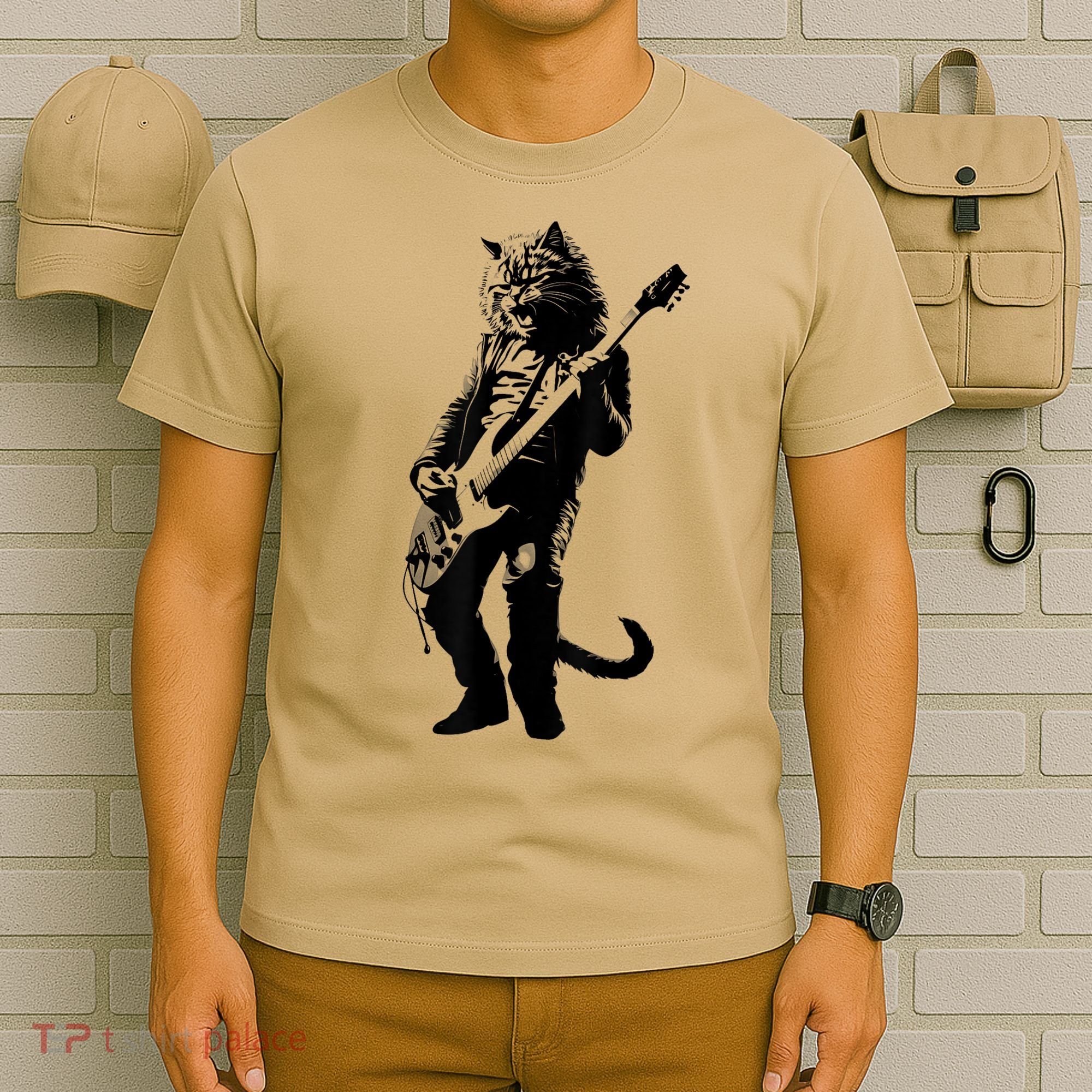 Rock Cat Playing Guitar Funny Guitar Cat T-Shirt