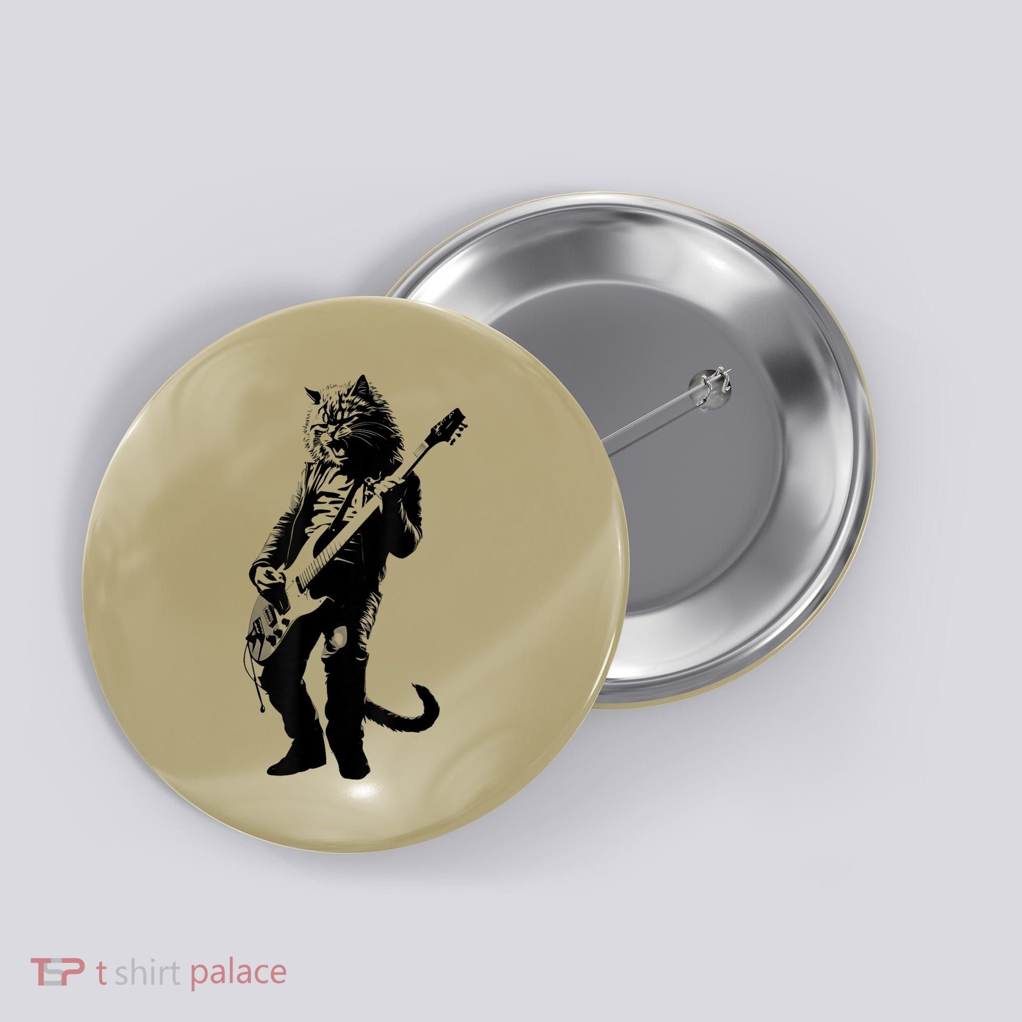 Rock Cat Playing Guitar Funny Guitar Cat Button