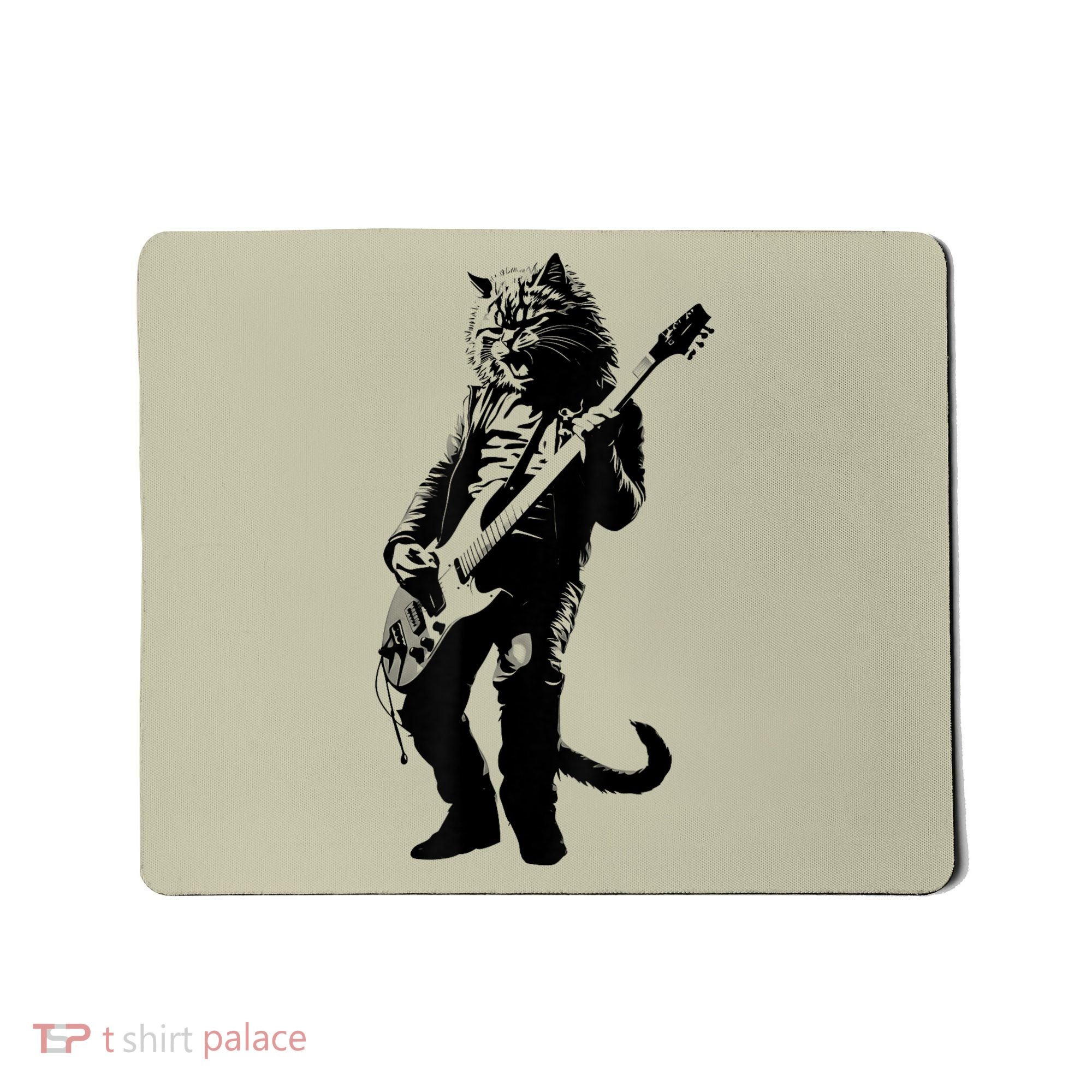 Rock Cat Playing Guitar Funny Guitar Cat Mousepad