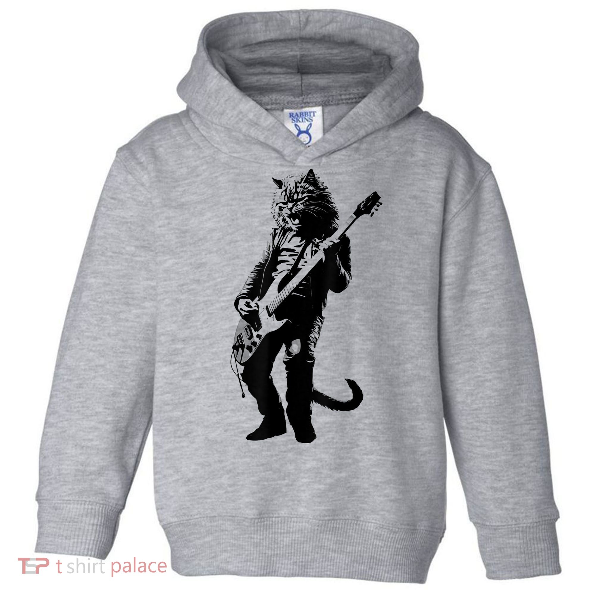 Rock Cat Playing Guitar Funny Guitar Cat Toddler Hoodie