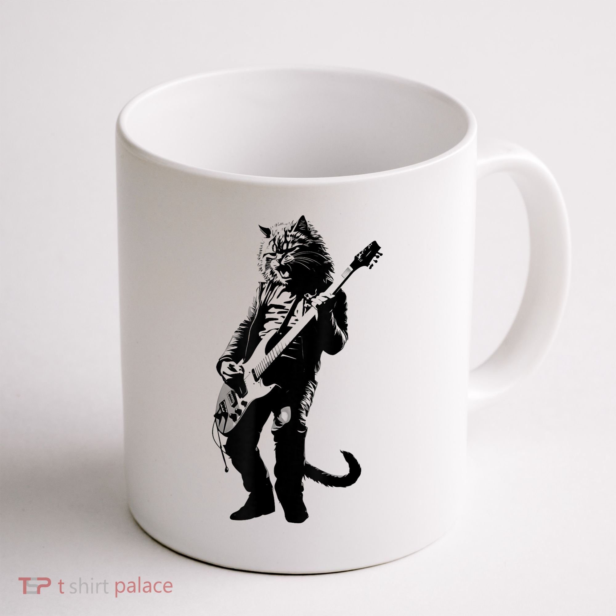 Rock Cat Playing Guitar Funny Guitar Cat Coffee Mug