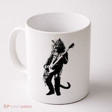 Rock Cat Playing Guitar Funny Guitar Cat Coffee Mug