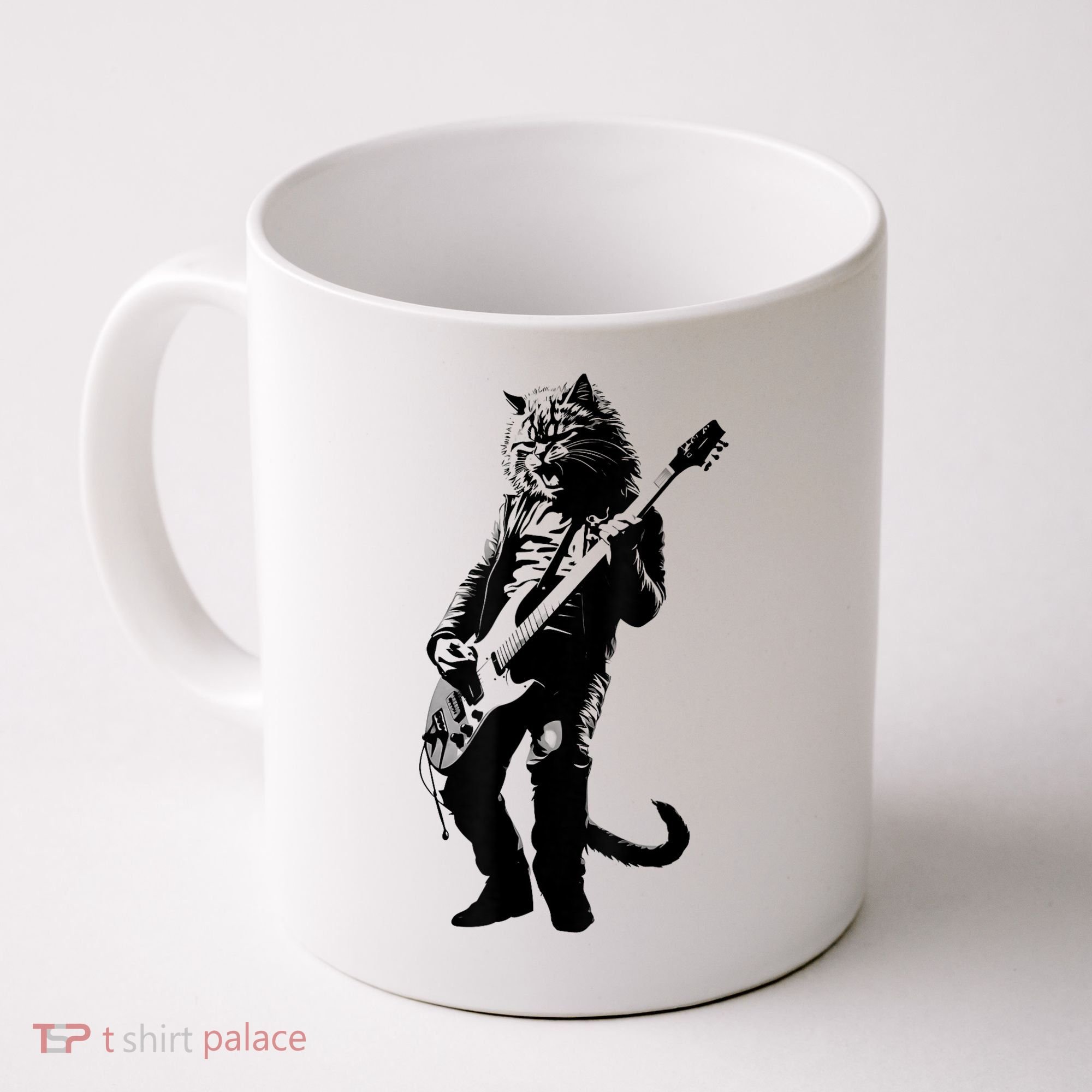 Rock Cat Playing Guitar Funny Guitar Cat Coffee Mug