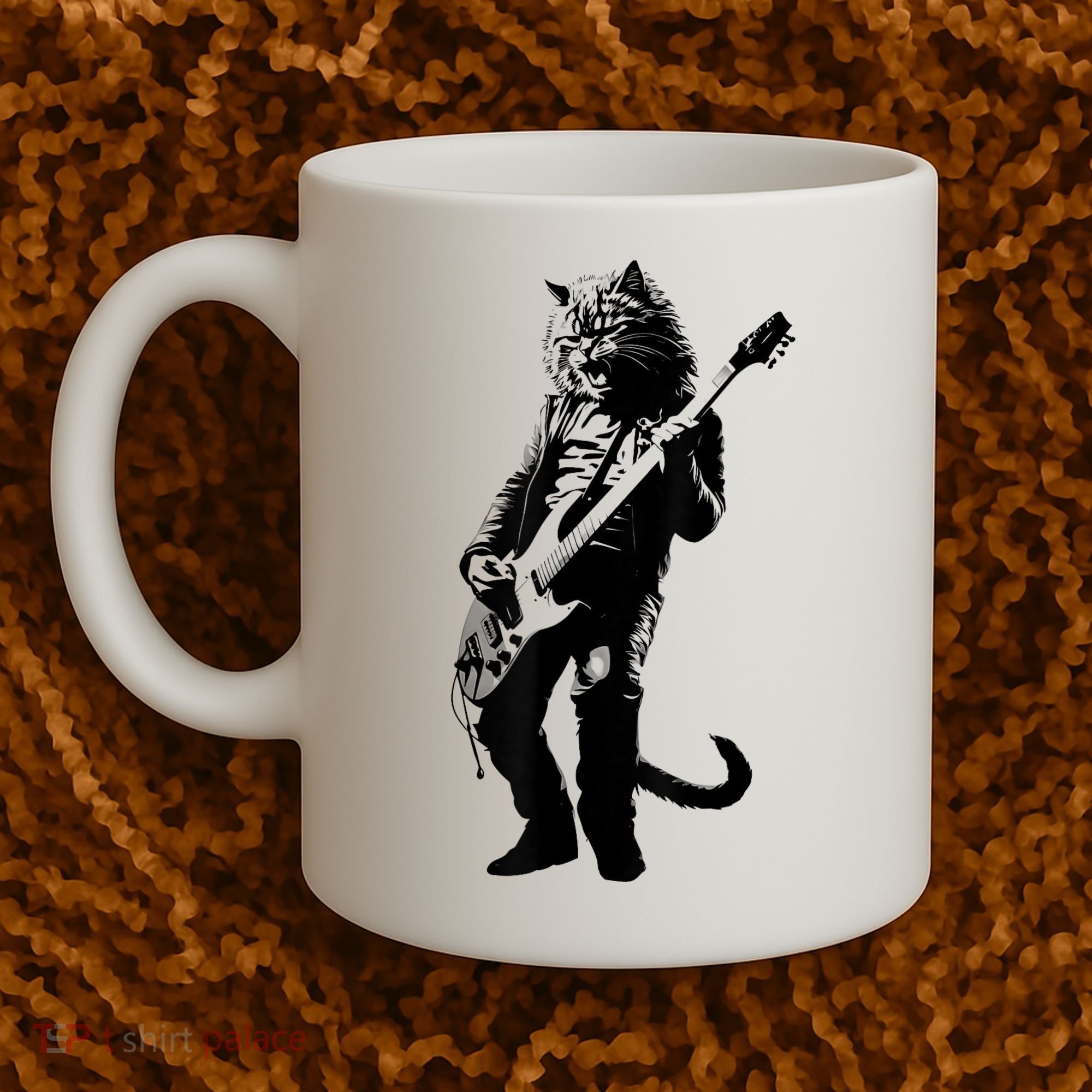 Rock Cat Playing Guitar Funny Guitar Cat Coffee Mug